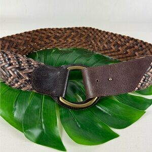 Vintage Anthropologie Linea Pelle Gandmade Leather Wide Braided Belt Medium